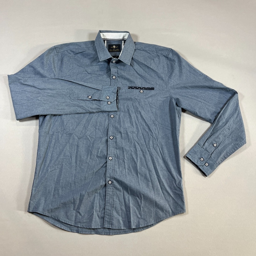 Craft Flow Shirt Mens Medium Heathered Blue Stretch Long Sleeve Button Up Casual